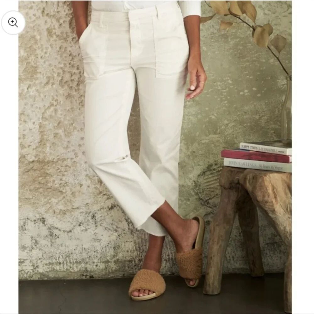 Frank & Eileen Blackstone Pants Size 4 Cream Utility Raw Hem Straight Leg Cotton
